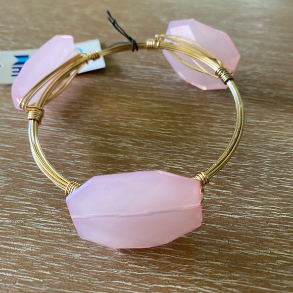 NWT Cruise Club Pink & Clear Gold Wrapped Wire Bangle Bracelets | large size - Picture 3 of 5